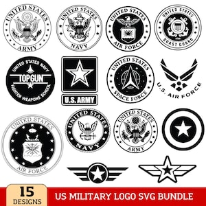 Amerikansk militärlogotyp SVG PNG-paket, armé, flotta, flygvapnet, kustbevakningen, rymdstyrkan Svg, patriotiska militära emblem klippfiler, amerikansk logotyppaket