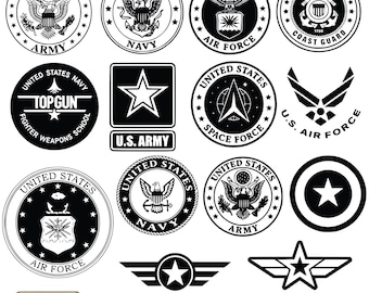 US Military Logo SVG PNG Bundle, Army Navy Air Force Coast Guard Space Force Svg, Patriotic Military Badge Cut Files, American Logo Bundle
