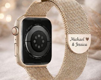 Personalisierte Milanese Loop Band Strap für Apple Watch 38 mm - 49 mm Graviertes Edelstahlarmband