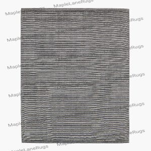 May include: A rectangular rug with a horizontal striped pattern in shades of gray. The rug has a textured appearance, with subtle variations in color creating depth. The rug is suitable for various interior design styles.