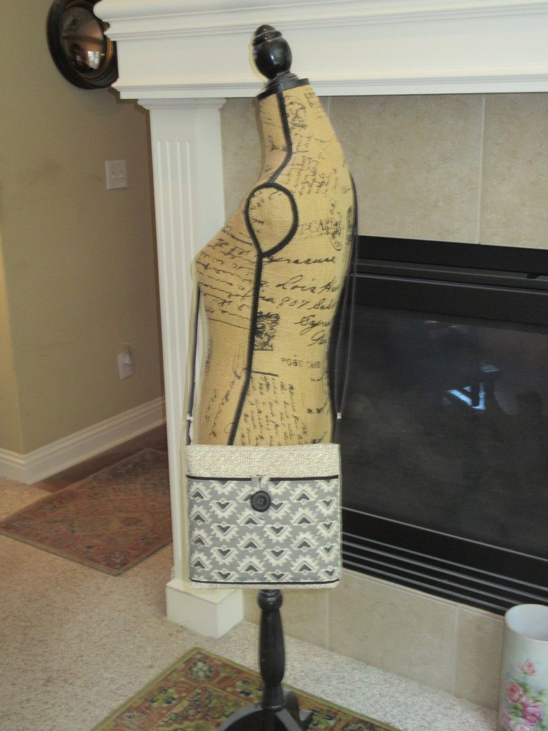 Gray and Beige Medallion Print Front Pocket Quilted Fabric CrossbodyShoulder BagPurse Beige and White Faux Rattan Print Purse with Black