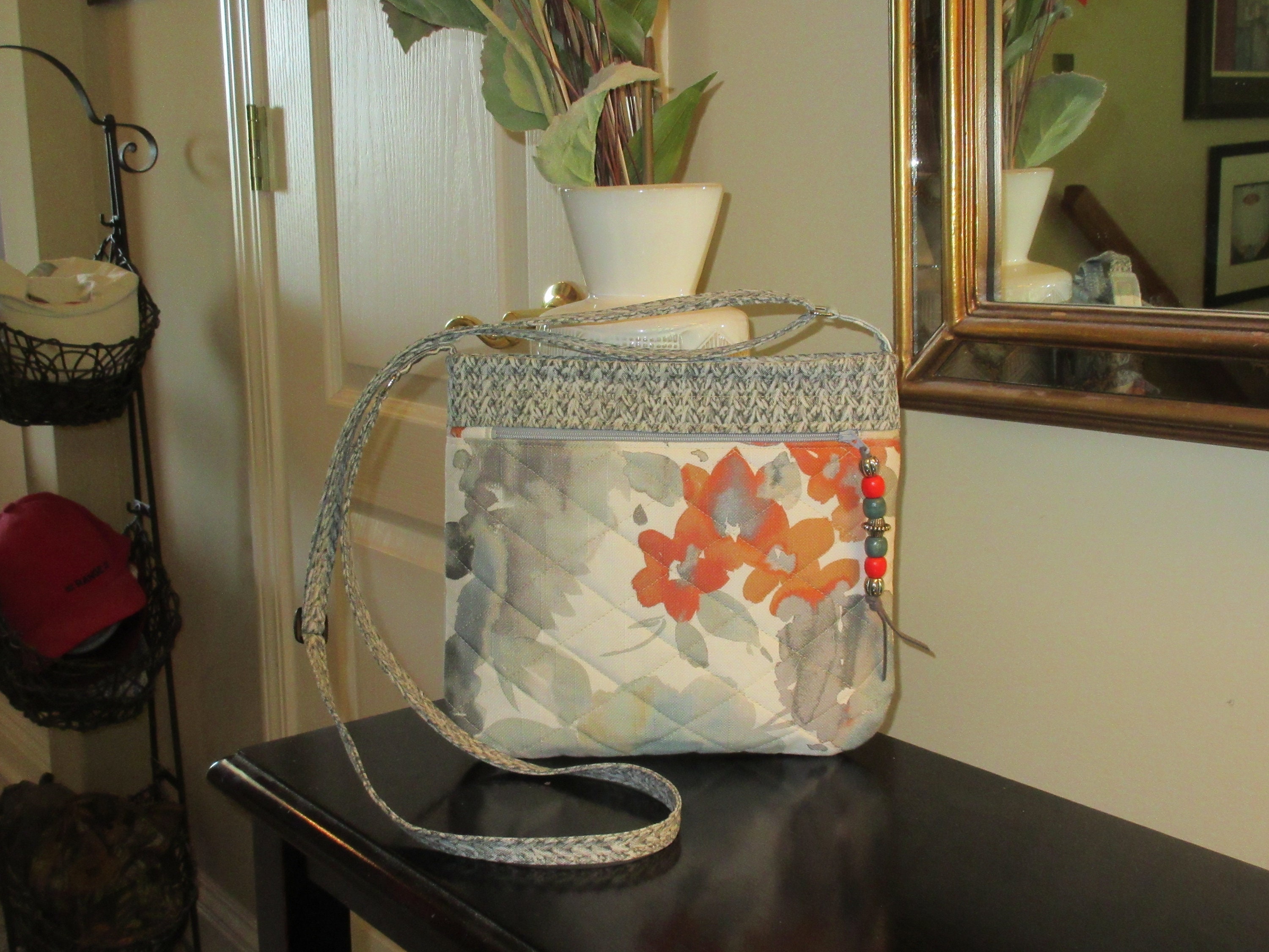 Black Painted Flower Zipper Bag