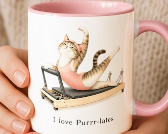 Funny Cat Pilates Mug Gift For Pilates Lover. Pilates Mug For Instructor & Trainer, Funny Yoga Cat Mug For Her