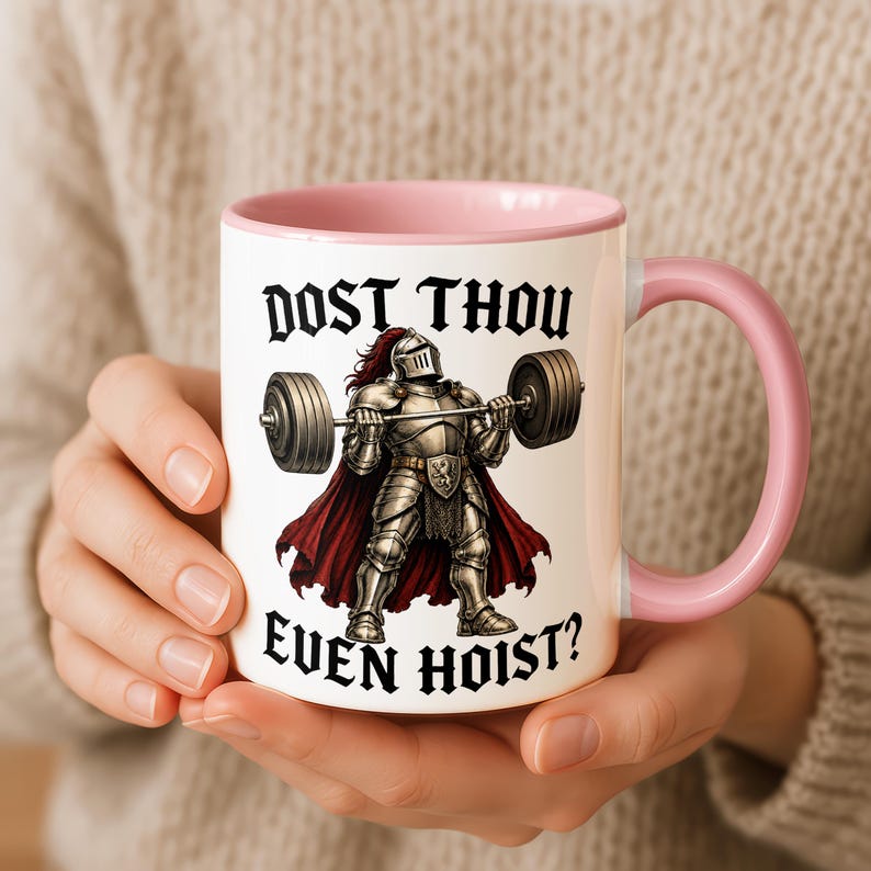 Taza divertida de caballero medieval para gimnasio, regalo para el gimnasio, regalo de caballero para el hermano del gimnasio Pink