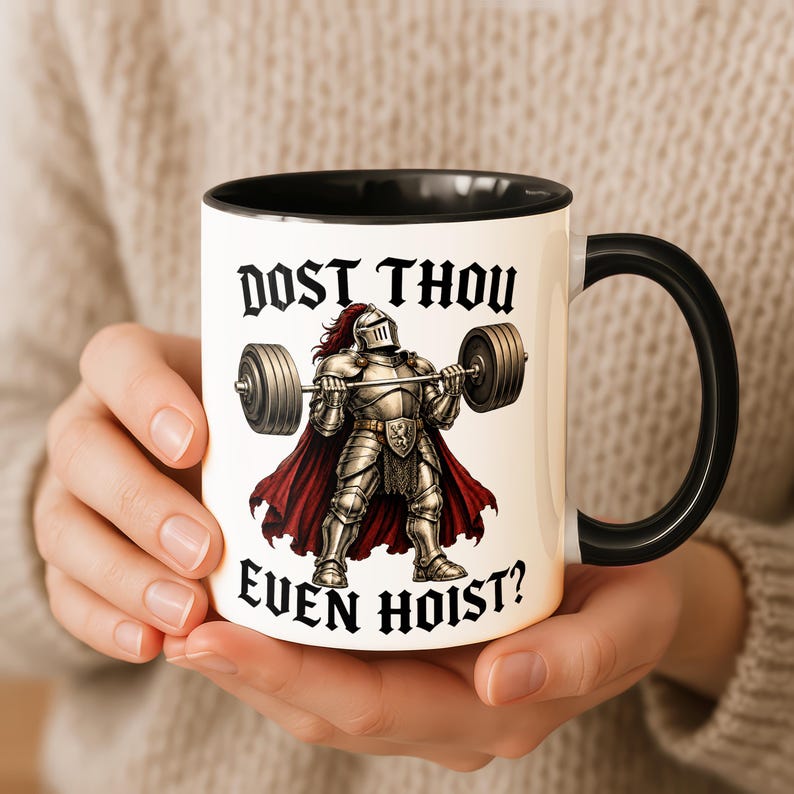 Taza divertida de caballero medieval para gimnasio, regalo para el gimnasio, regalo de caballero para el hermano del gimnasio Black