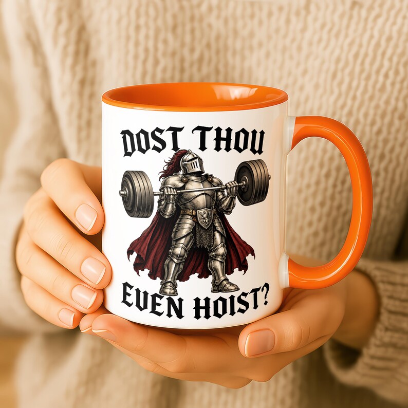 Taza divertida de caballero medieval para gimnasio, regalo para el gimnasio, regalo de caballero para el hermano del gimnasio Orange