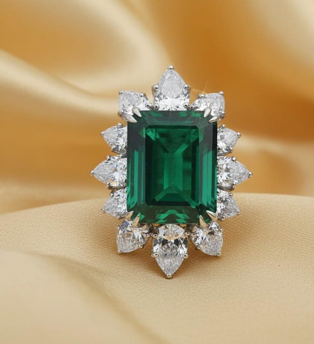 Emerald Shellback Pin Vintage-inspired Emerald-cut Gemstone Pin With Diamond Halo , Emerald ...