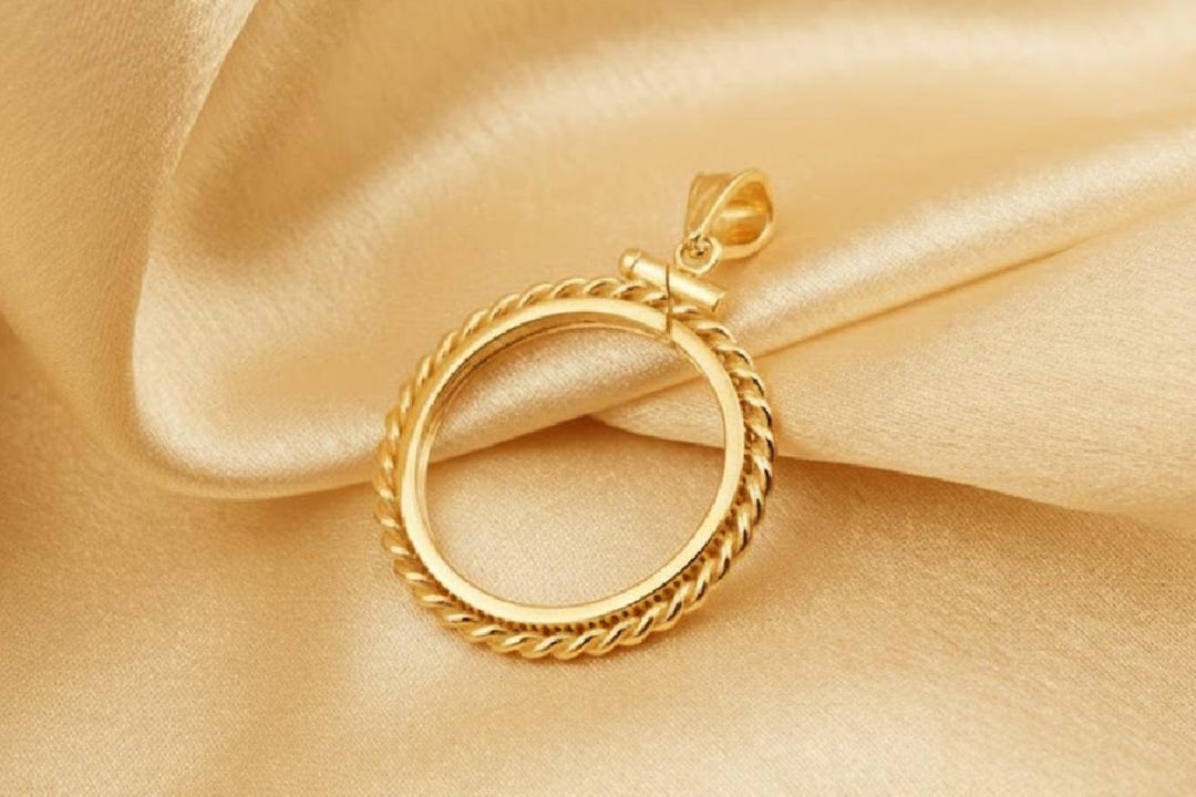 14K Gold & Sterling Silver Coin Bezel, Rope Border Pendant Frame ...