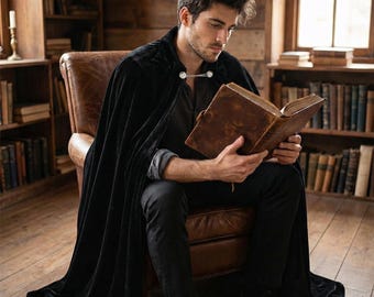 Medieval Velvet Cloak: Adult Renaissance Sorcerer Costume, LARP Cosplay