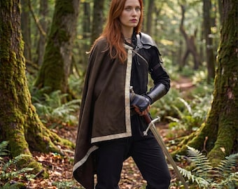 Medieval Cape Half Shoulder Cloak – Viking LARP Costume, Brown Ranger Renaissance Outfit