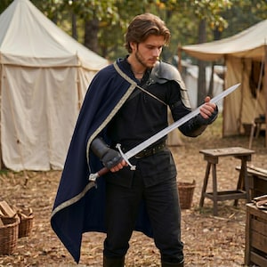 Black & Blue Warrior Cape: Half Shoulder Medieval Cloak for Renaissance Fair