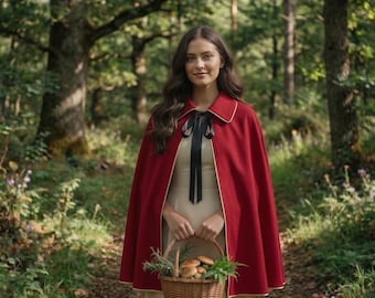 Medieval Velvet Cloak High Collar Cape – Red Half Shoulder Cloak, Renaissance LARP Cosplay