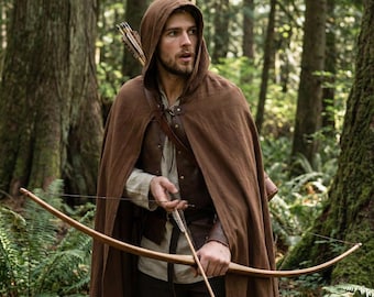 Linen Hooded Cloak: Medieval Renaissance Costume, LARP Cosplay