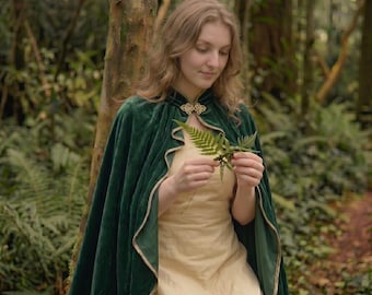 Medieval Velvet Cloak High Collar Cape – Witch Costume, Green Purple Elven LARP Renaissance Cloak