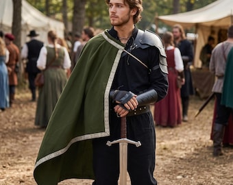 Green and Burgundy Warrior Cape Half Shoulder Medieval Cloak for Renaissance Fair