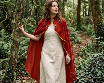 Women's Medieval High Collar Cloak Red & Yellow Royal Cape for LARP Cosplay
