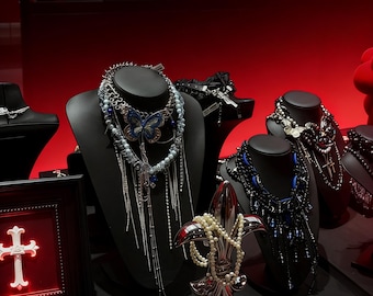 Tarro de joyería misterioso - Conjunto de joyería gótica punk, estética oscura, joyas y accesorios / Caja sorpresa para collar, pendientes, anillo y broche