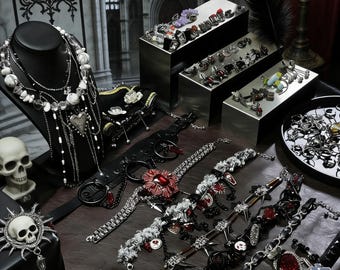 Tarro de joyería gótica misteriosa hecho a mano / Anillo de bruja inquietante / Pendientes / Conjunto de collar / Estética oscura / Caja sorpresa