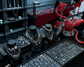 Tarro de joyería misterioso - Conjunto de joyería gótica punk, estética oscura, joyas y accesorios / Caja sorpresa para collar, pendientes, anillo y broche