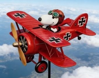 2DDIY, Molinillo de viento de jardín con forma de biplano de Snoopy, decoración metálica para jardín con forma de piloto de Peanuts, molino de viento vintage con forma de avión para césped exterior, regalo para los fans de Snoopy