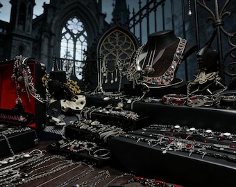 Tarro de joyería misterioso - Conjunto de joyería gótica punk, estética oscura, joyas y accesorios / Caja sorpresa para collar, pendientes, anillo y broche