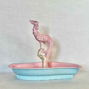 MCM Pink Rooster in Dish Planter