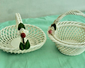 Vintage Ceramic Woven Baskets with Ladyslippers