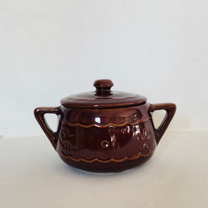 Vintage USA Pottery Lidded Soup Crock Mini Bean Pot
