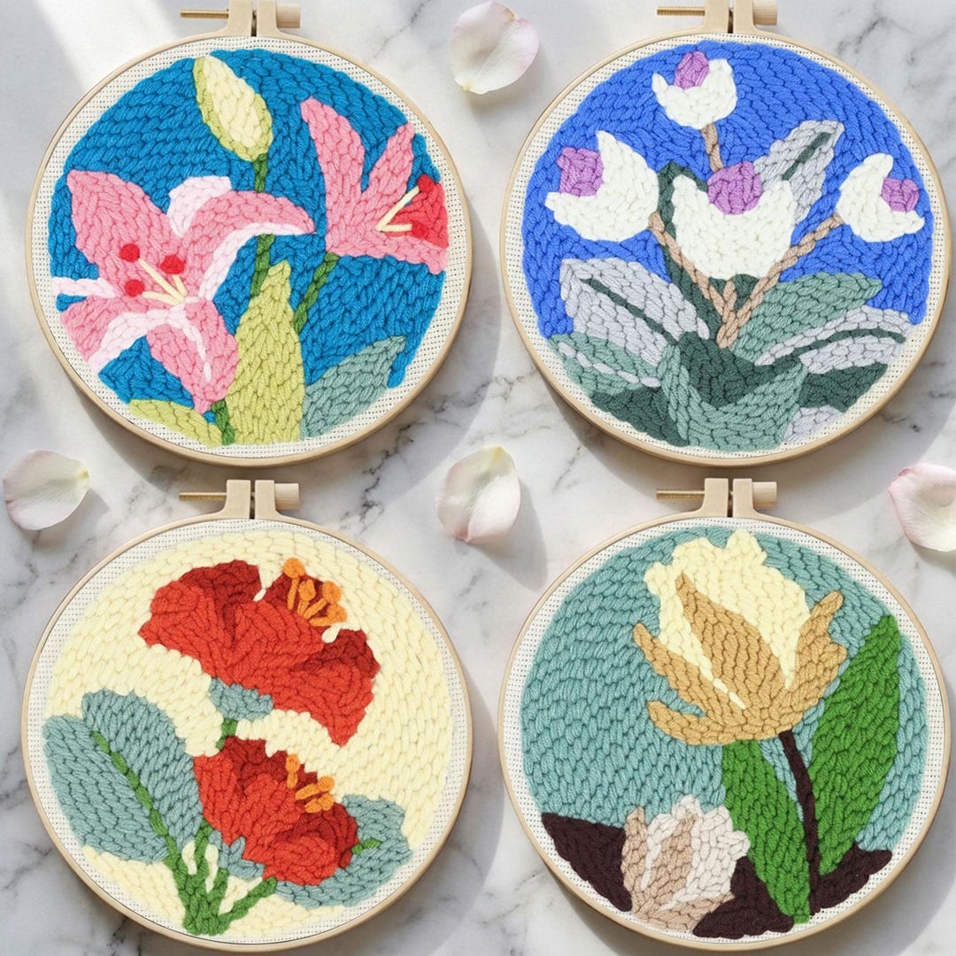 Colorful Floral Punch Needle Embroidery Kit for Beginners, DIY Craft ...
