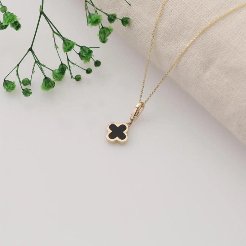 14K Gold Clover Necklace, Dainty Four Leaf Clover Pendant, Flower ...