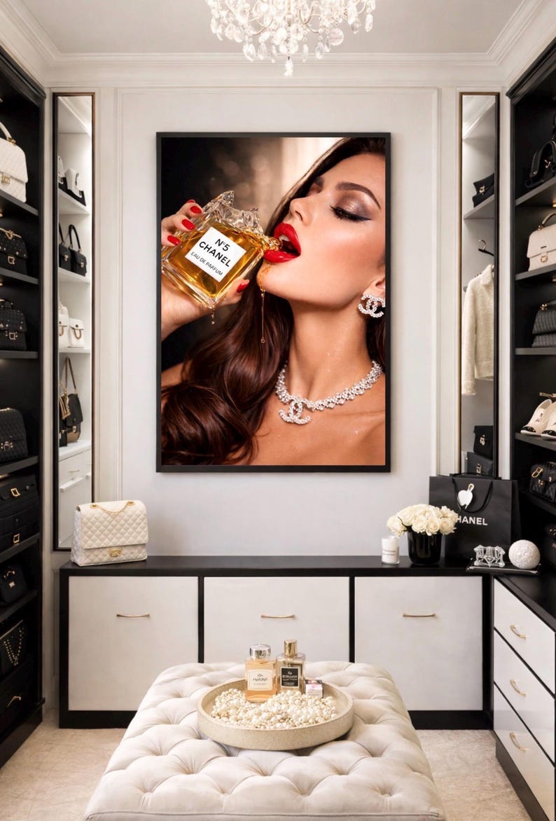 Póster de perfume de cóctel de lujo inspirado en Chanel - decoración de pared - lámina enmarcada imagen 4