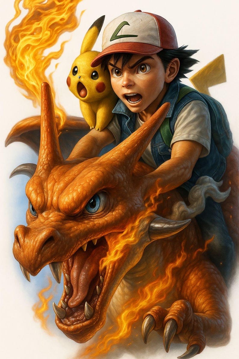 Pokémon Picture - Ash and Pikachu - Wall Decoration - Framed Poster - Etsy