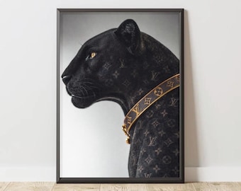 Cuadro de pantera inspirado en Louis Vuitton - decoración de pared - póster enmarcado