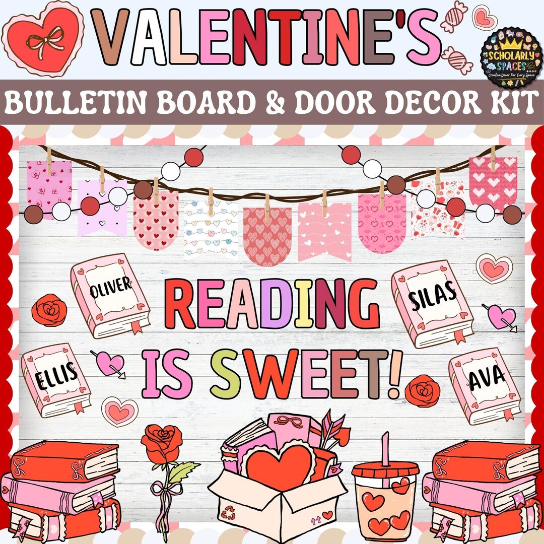 Valentine’s Day Bulletin Board Kit – Reading is Sweet Classroom Decor ...