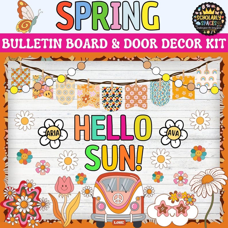 Retro Spring Bulletin Board Kit Here Comes the Sun Classroom Decor - Etsy