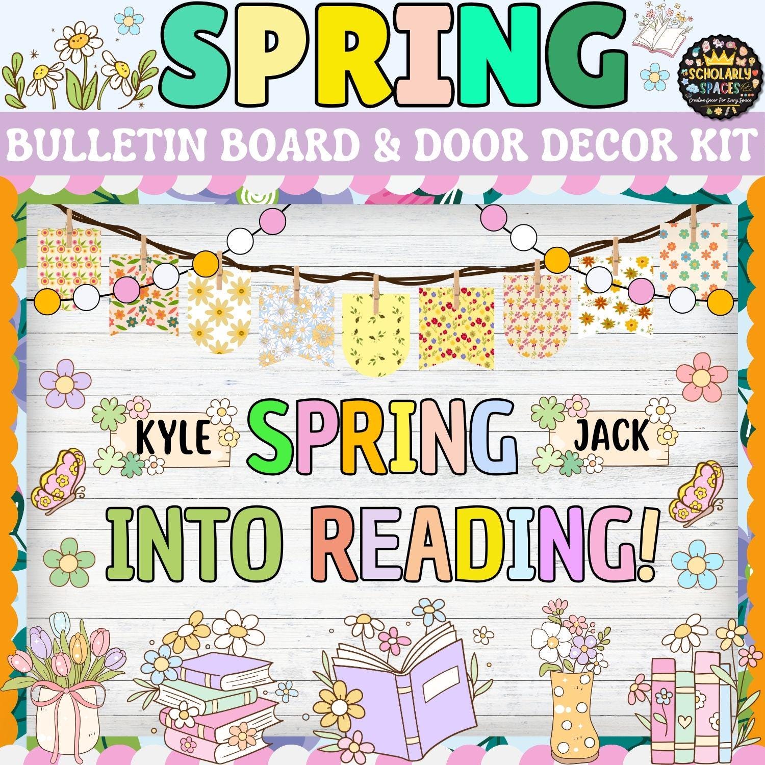 Spring Into Reading Bulletin Board Kit | Classroom Library Decor ...