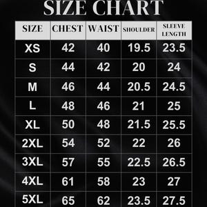 May include: A size chart for men's jackets, with measurements in inches. The chart includes sizes XS to 6XL, detailing chest, waist, shoulder, and sleeve length measurements. The text "MEN'S JACKET SIZE CHART" is at the top.