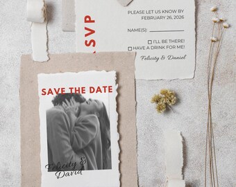 Plantilla de invitación de boda editable en Canva moderna y llamativa / Papelería de boda contemporánea y divertida / Descarga instantánea