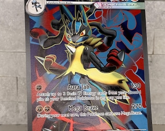 Mega Lucario ex Pokémon Card Display Plaque, UV Printed Acrylic Wall Art, Lucario Collector Gift, Pokémon Gaming Room Dec