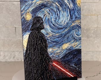 Darth Vader Starry Night Textured Acrylic Artwork, Raised UV Print Wall Decor