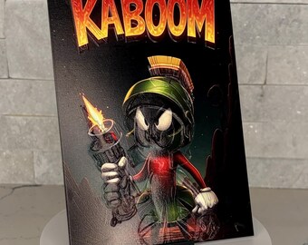 Marvin the Martian “KABOOM” Acrylic Display Art, Looney Tunes Inspired Wall Decor, Textured UV Printed Acrylic, Cartoon Collector Gift