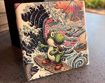 Yoshi Wave Ceramic Tile | Japanese Gaming Wall Decor (UV Printed)
