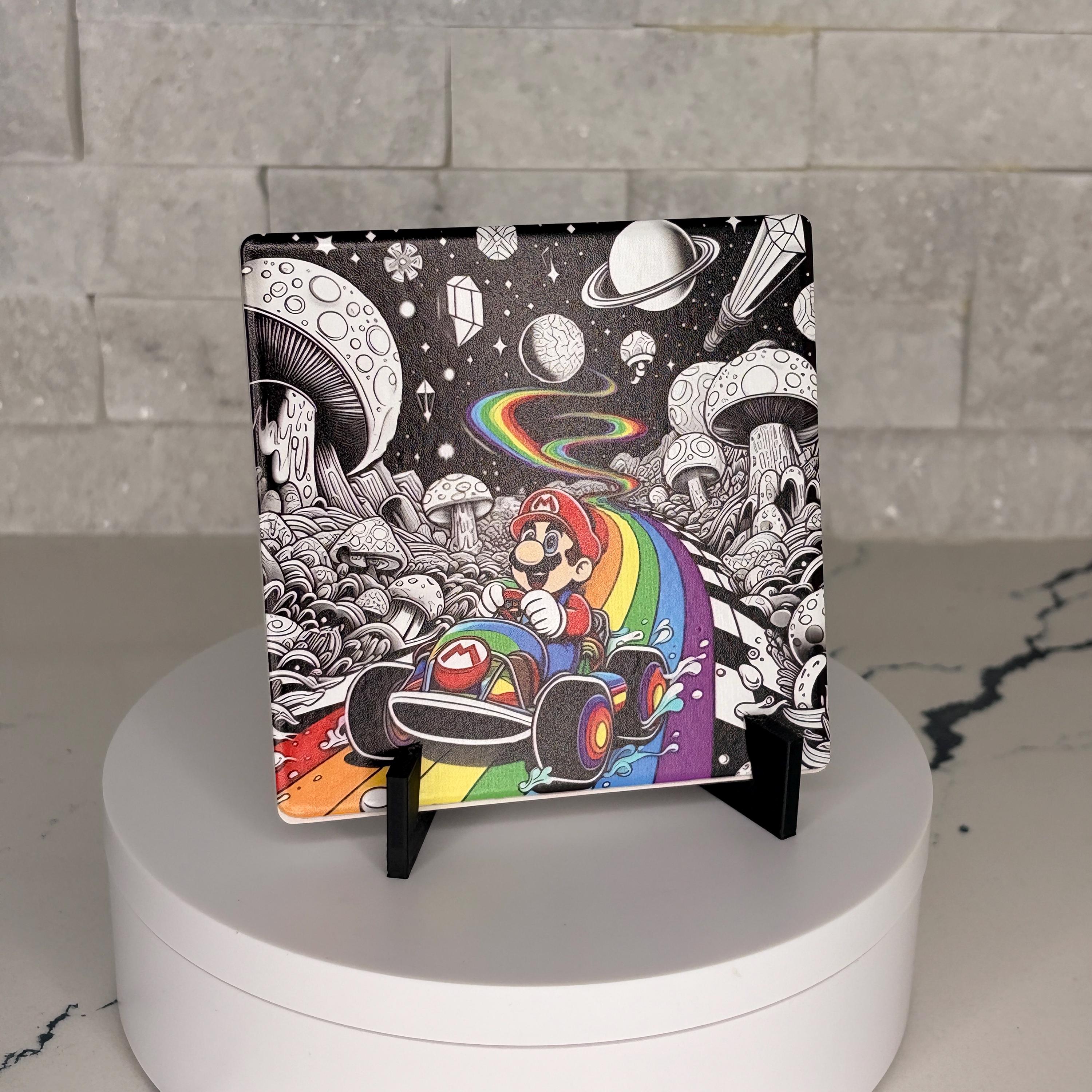 Mario Kart Rainbow Road Art Tile, Psychedelic Mushroom Kingdom