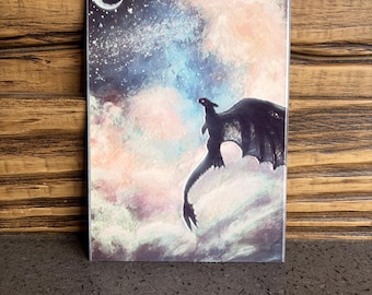 Dragon Silhouette Metal Print, Night Sky Fantasy Wall Art, Aluminum Panel (5x7 inches)