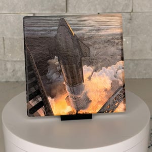 Textured Starship Rocket Art Tile, SpaceX Inspired Space Exploration Decor