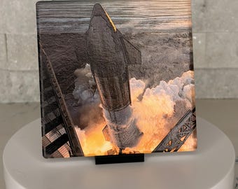 Textured Starship Rocket Art Tile, SpaceX Inspired Space Exploration Decor