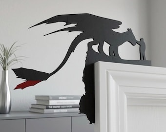 Modern Toothless Silhouette Wall Art | Minimalist Night Fury