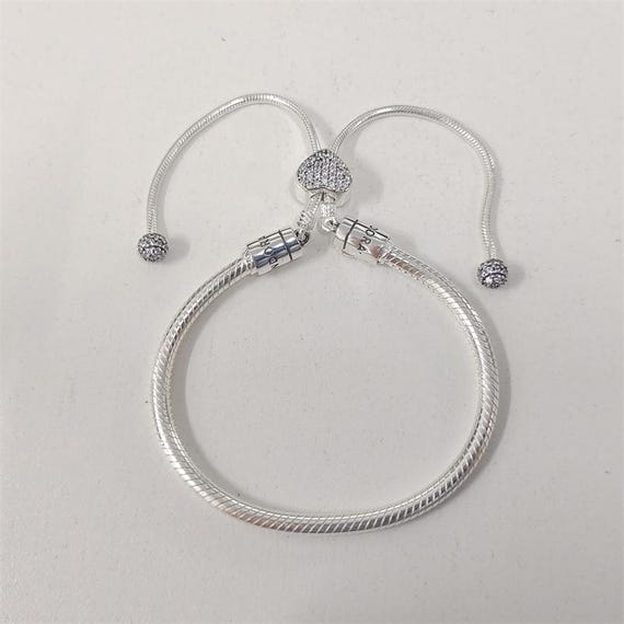 Pandora Moments Pave Heart Clasp Snake Chain Slider Bracelet S925