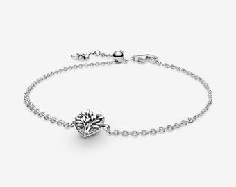pandora silver jewelry heart family tree chain bracelet