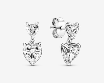 pandora double heart sparkling stud earrings sterling silver s925 ale